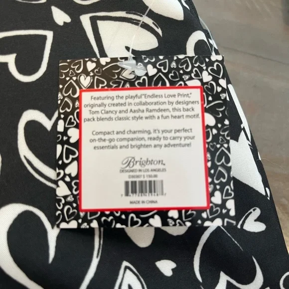 Brighton Endless Love Heart Backpack - Black and White - Picture 9 of 13